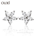 (Y20108) OUXI Flower 925 silver cz earrings made with zircon